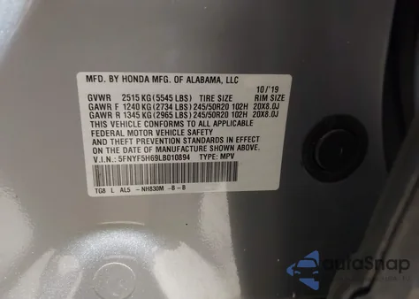 2020 Honda Pilot 2Wd Touring 7 Passenger from USA, damaged, VIN 5FNYF5H69LB010894